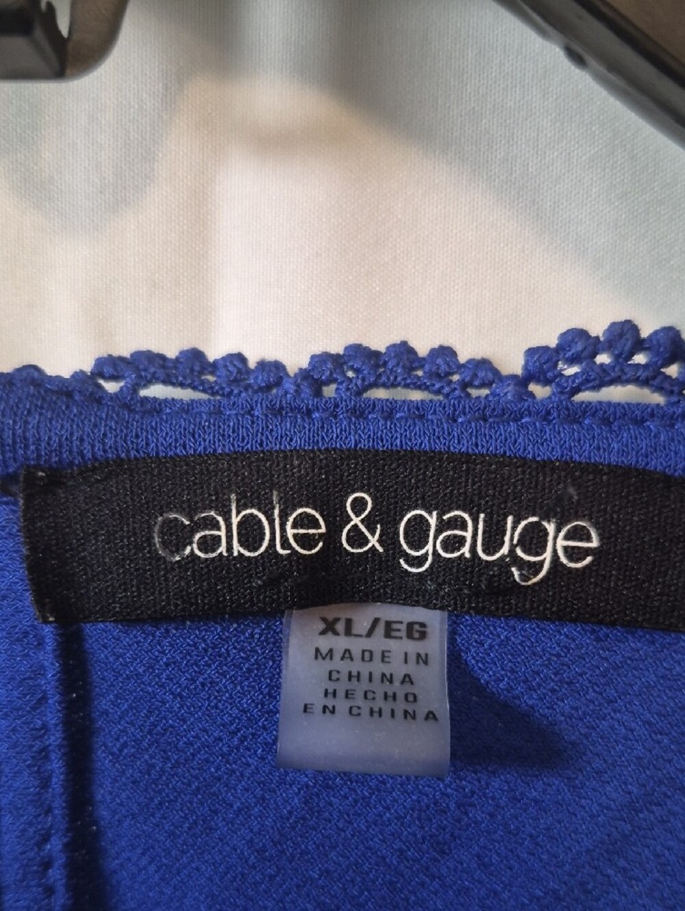 Cable & Gauge Royal Blue Crochet Sleeve Blouse - Picture 3 of 7